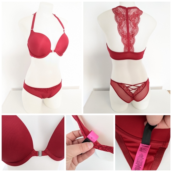 La Senza Red Push Up Bra Set W/ Back Lace 34D Sz M